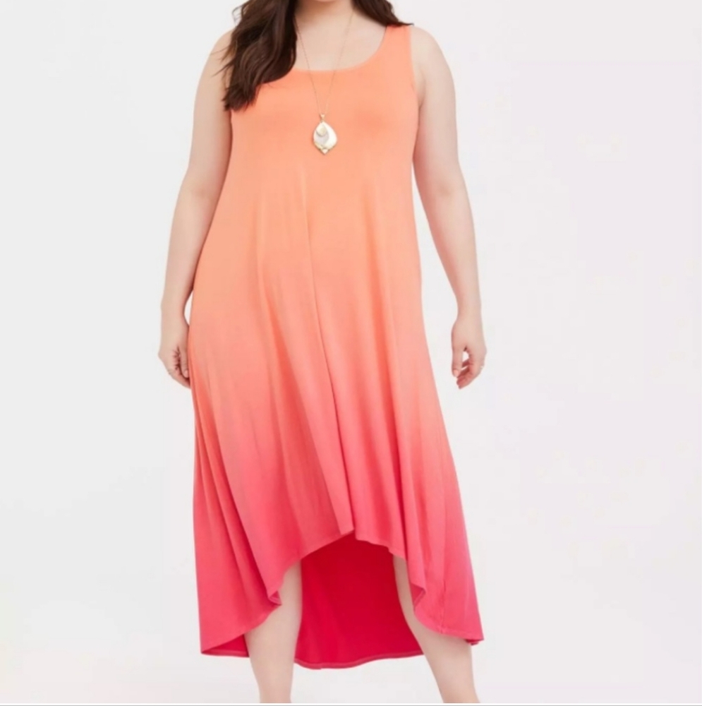 Torrid Orange Ombre Maxi Original Super Soft High Low Dress Size 2X NWT